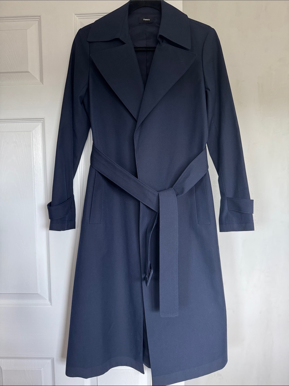 Theory Women's Long Sleeve Navy Coat with Tag